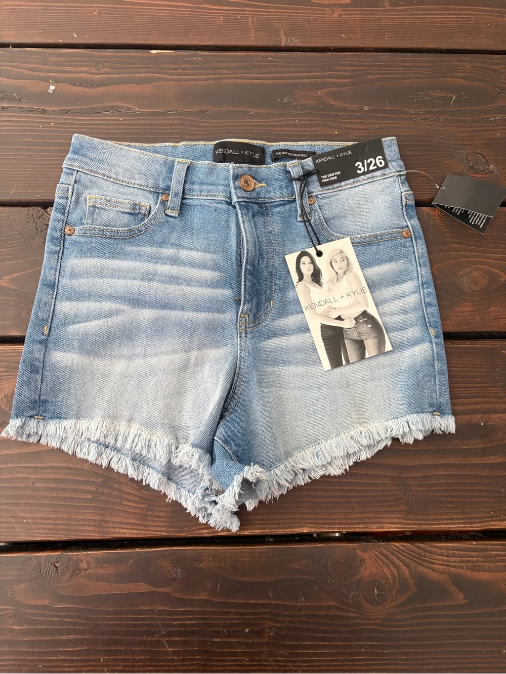 Kendall & Kylie Washed Blue Frayed Hem Denim Cutoff Shorts